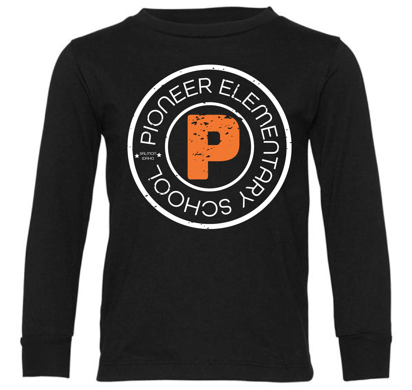 Pioneer Elementary - Circle Logo - Child BLACK Long Sleeve