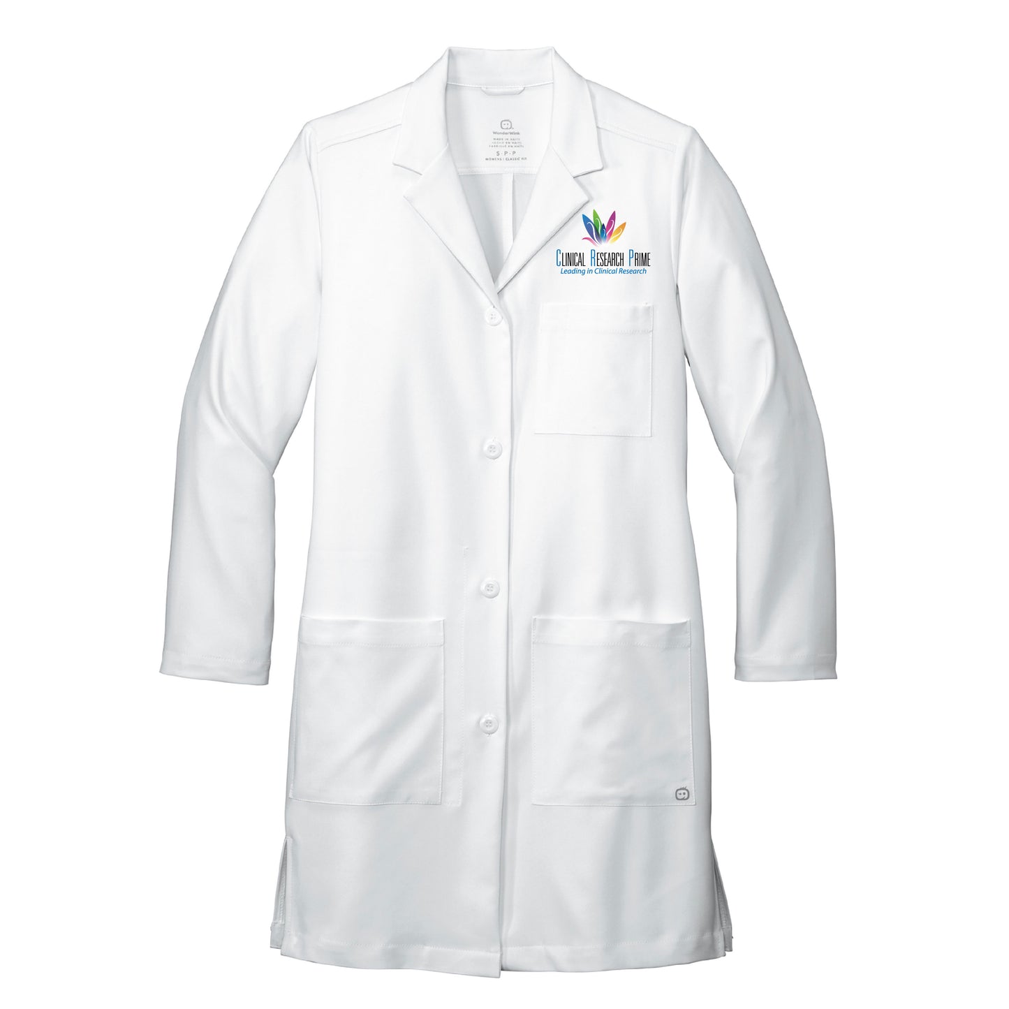 Embroidered Women's Long Lab Coat - Clinical Research Prime