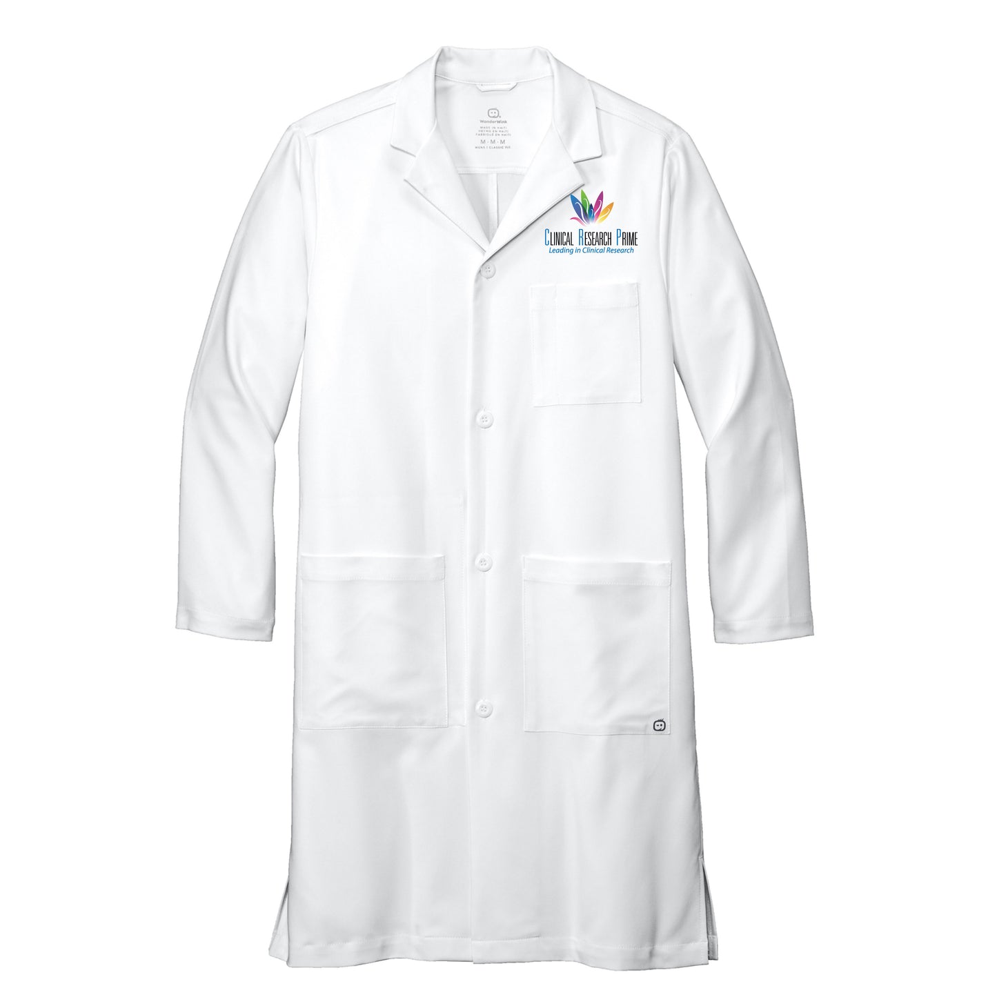 Embroidered Men's Long Lab Coat - Clinical Research Prime