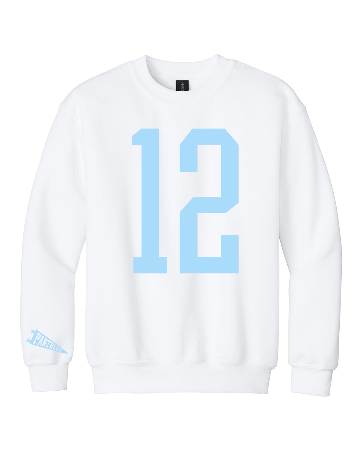West Jefferson High School x VAST Apparel - Youth Gildan Crewneck - Custom Number Front - Panthers Pennant Flag Sleeve