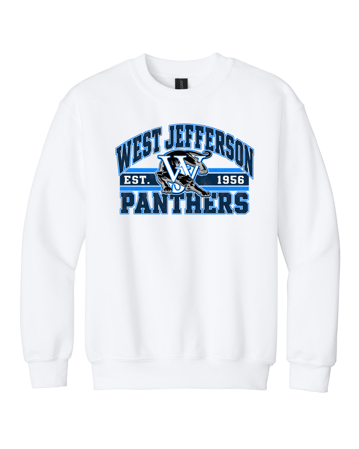 West Jefferson High School x VAST Apparel - Youth Gildan Crewneck - Vintage West Jefferson Panthers Est 1956 Full Size Print