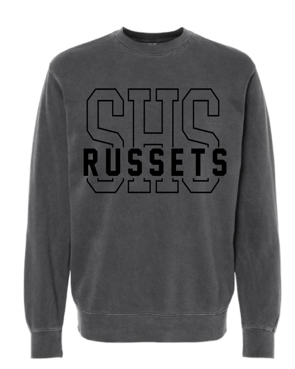 Shelley High School x VAST Apparel - PRM3500 - Black Pigment Crewneck - SHS Outline - RUSSETS