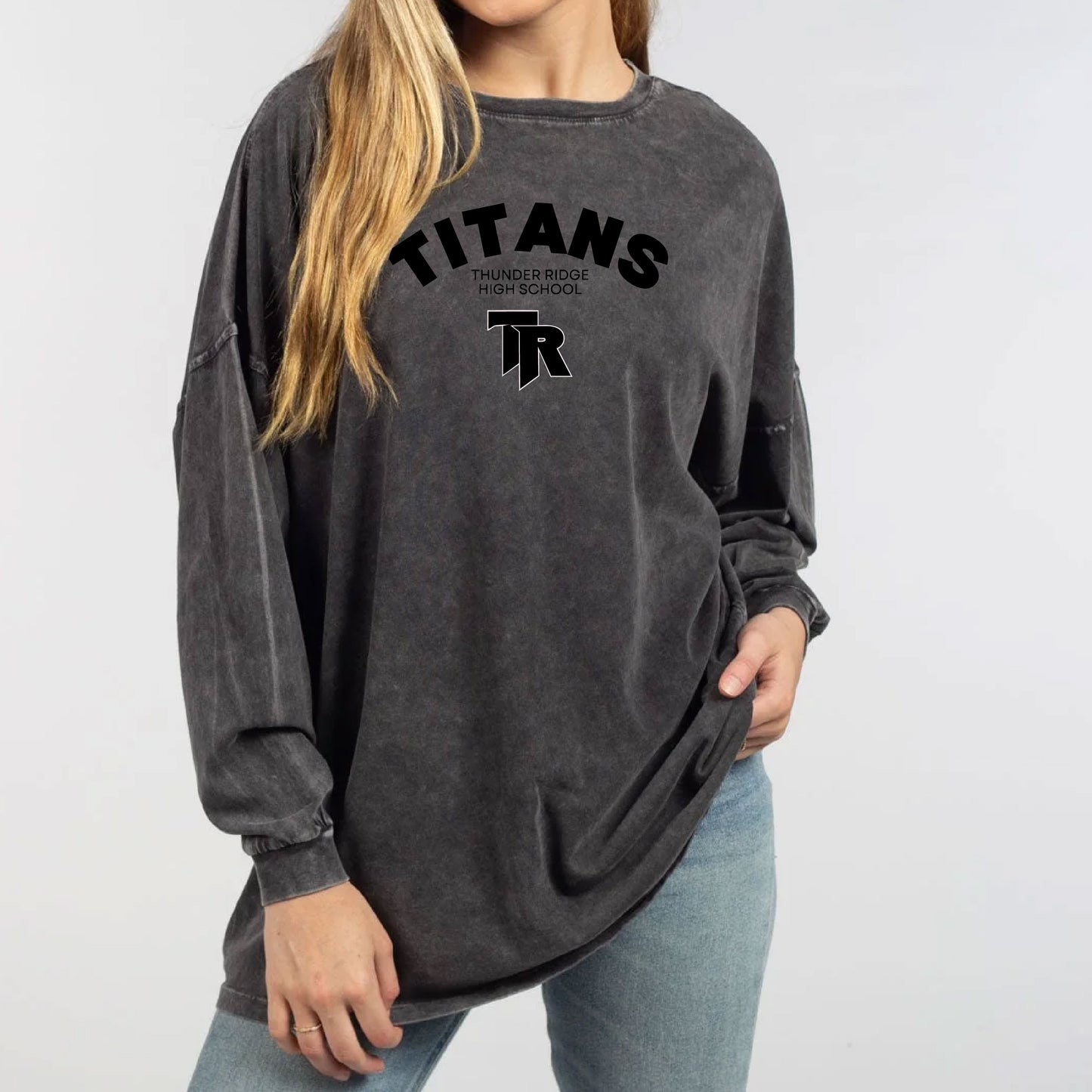 Thunder Ridge Football - University Arch - Black Chick a Dee Long Sleeve