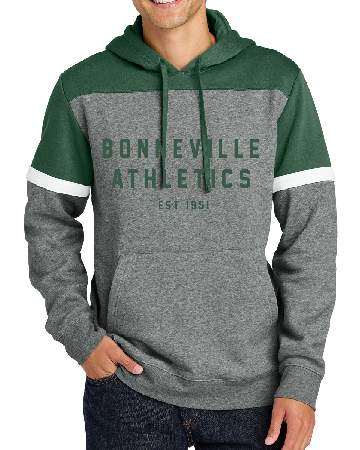 Bonneville Soccer - STF205 Sport Tek Colorblock Forest Green Hoodie - BONNEVILLE ATHLETICS