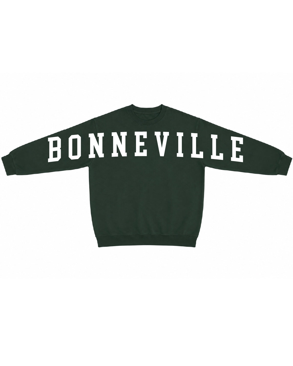 Bonneville Soccer - Basic Fleece Crewneck - Forest - Oversized B O N N E V I L L E Front Print