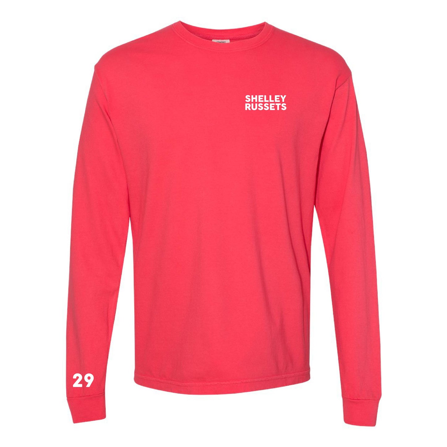 Shelley Russets - On Game Day We Wear Red - Paprika LONG Sleeve Comfort Colors Tee