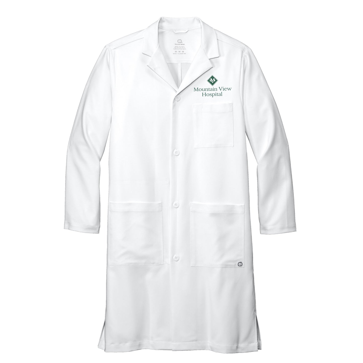 Embroidered Men's Long Lab Coat - Mountain View Hospital