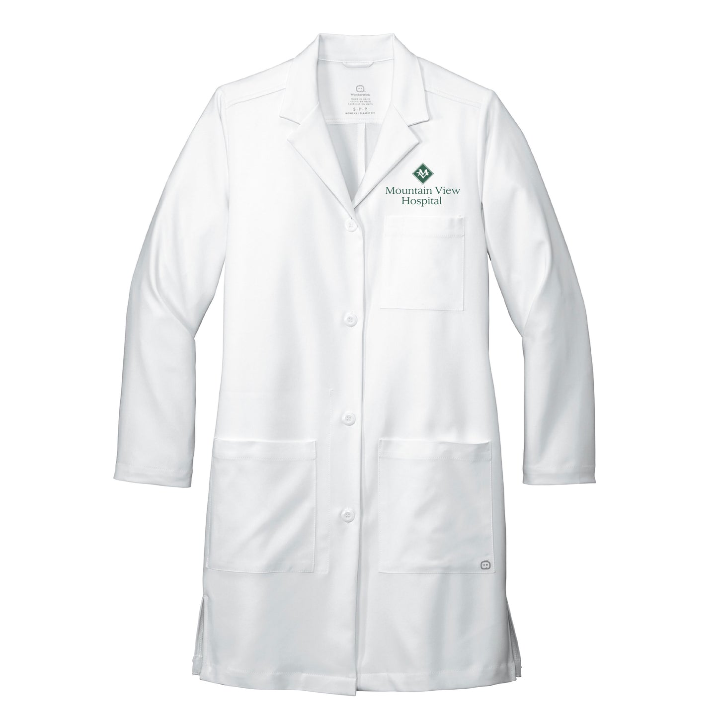 Embroidered Women's Long Lab Coat - Mountain View Hospital