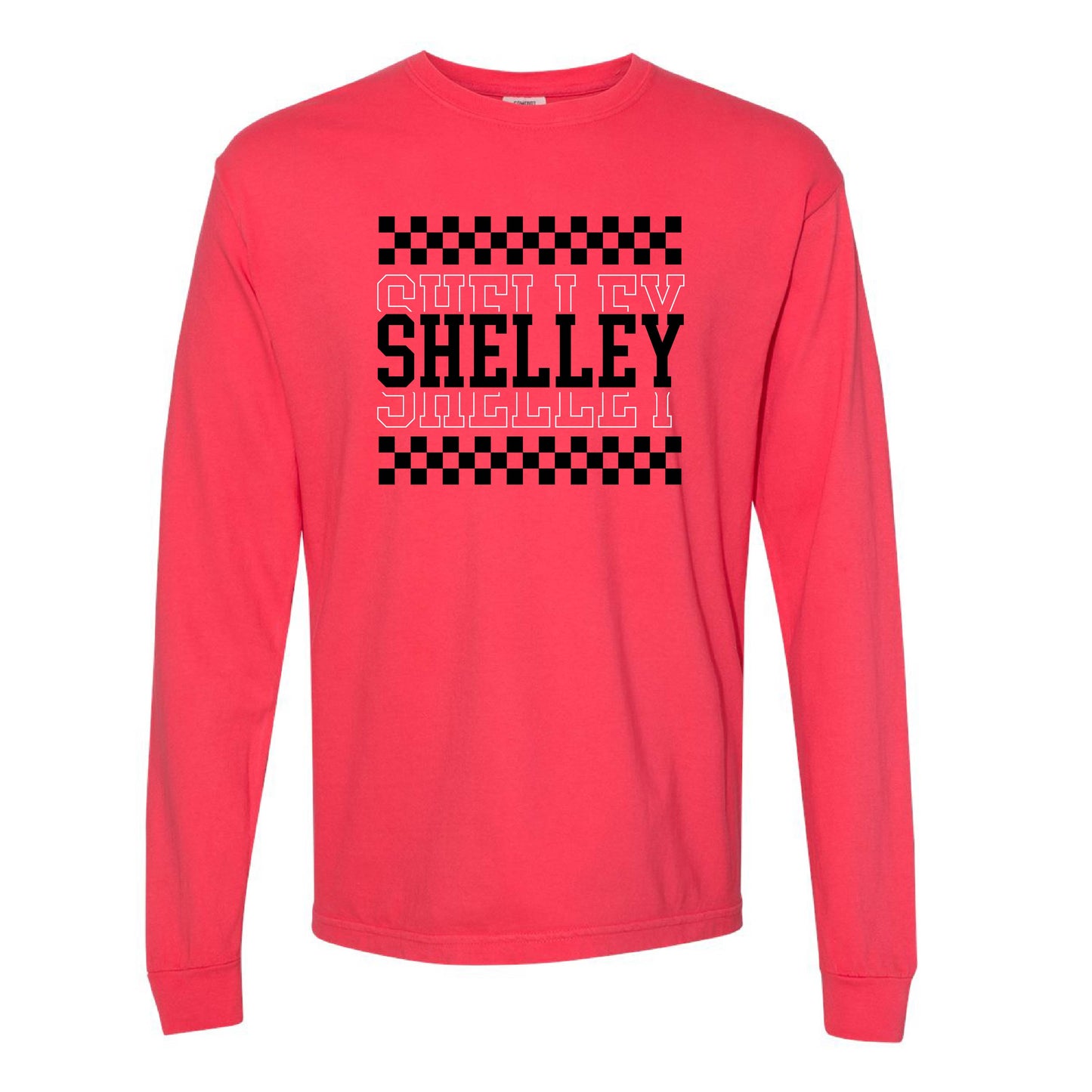 Shelley Russets - Checker Shelley - Paprika LONG Sleeve Comfort Colors Tee