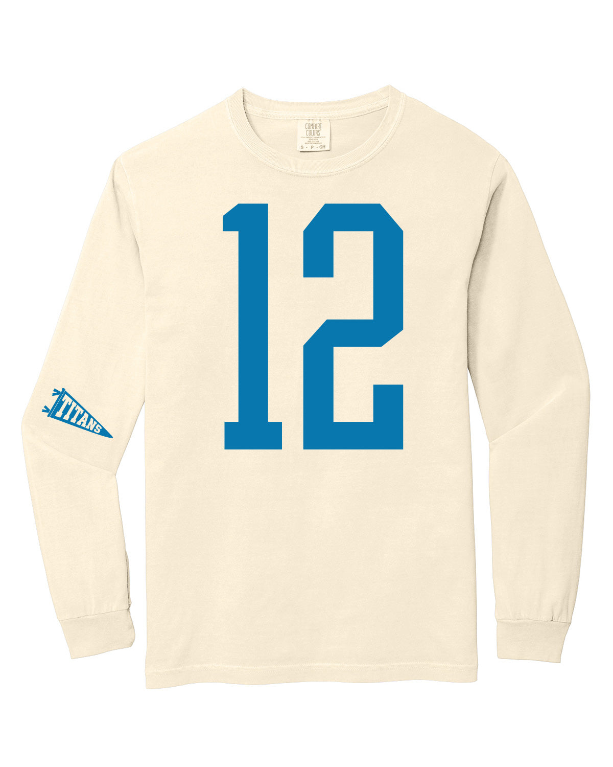 Thunder High School x VAST Apparel - Long Sleeve Comfort Colors Tee - Custom Number Front - Titans Pennant Flag Sleeve