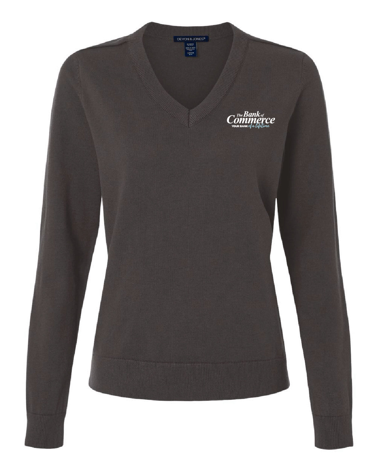 Bank of Commerce - Embroidered Pocket - Women's V-neck Sweater - DG445W