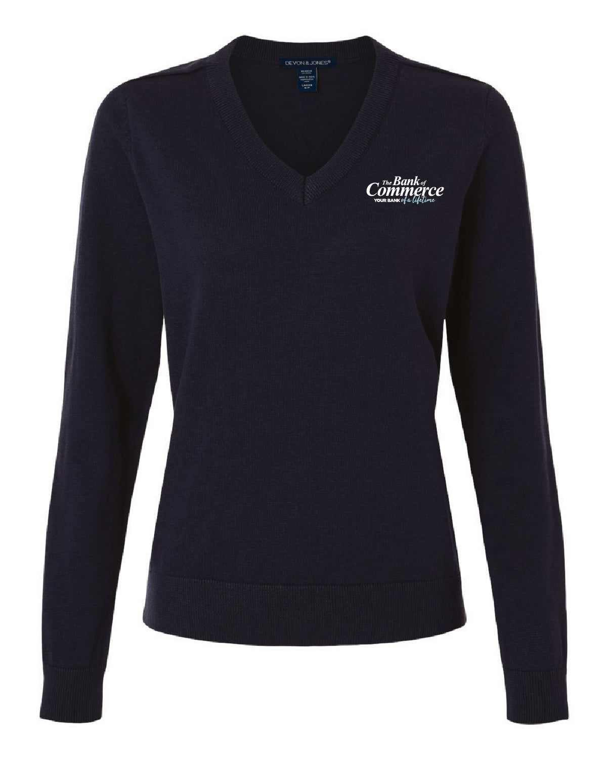 Bank of Commerce - Embroidered Pocket - Women's V-neck Sweater - DG445W