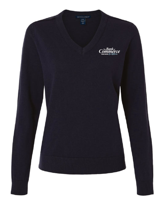 Bank of Commerce - Embroidered Pocket - Women's V-neck Sweater - DG445W