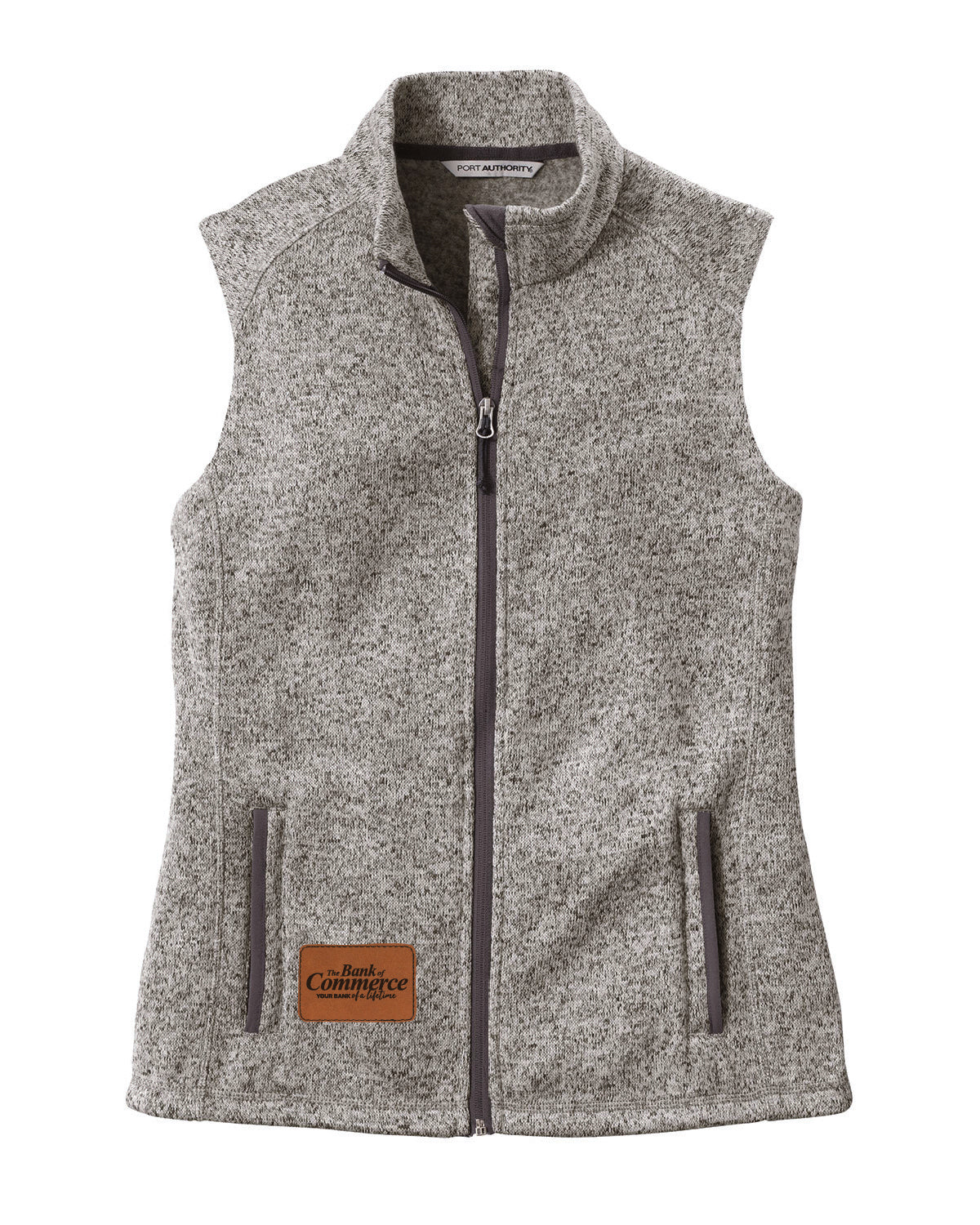 Bank of Commerce - Leather Patch - WOMENS Port Authority Sweater Fleece Vest - L236