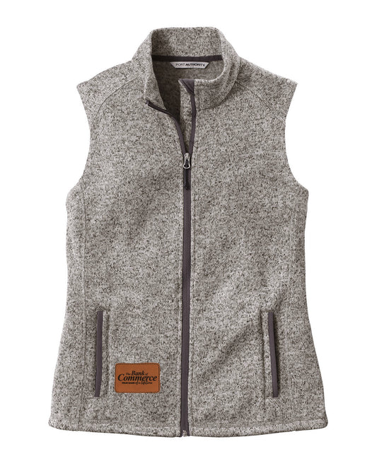 Bank of Commerce - Leather Patch - WOMENS Port Authority Sweater Fleece Vest - L236