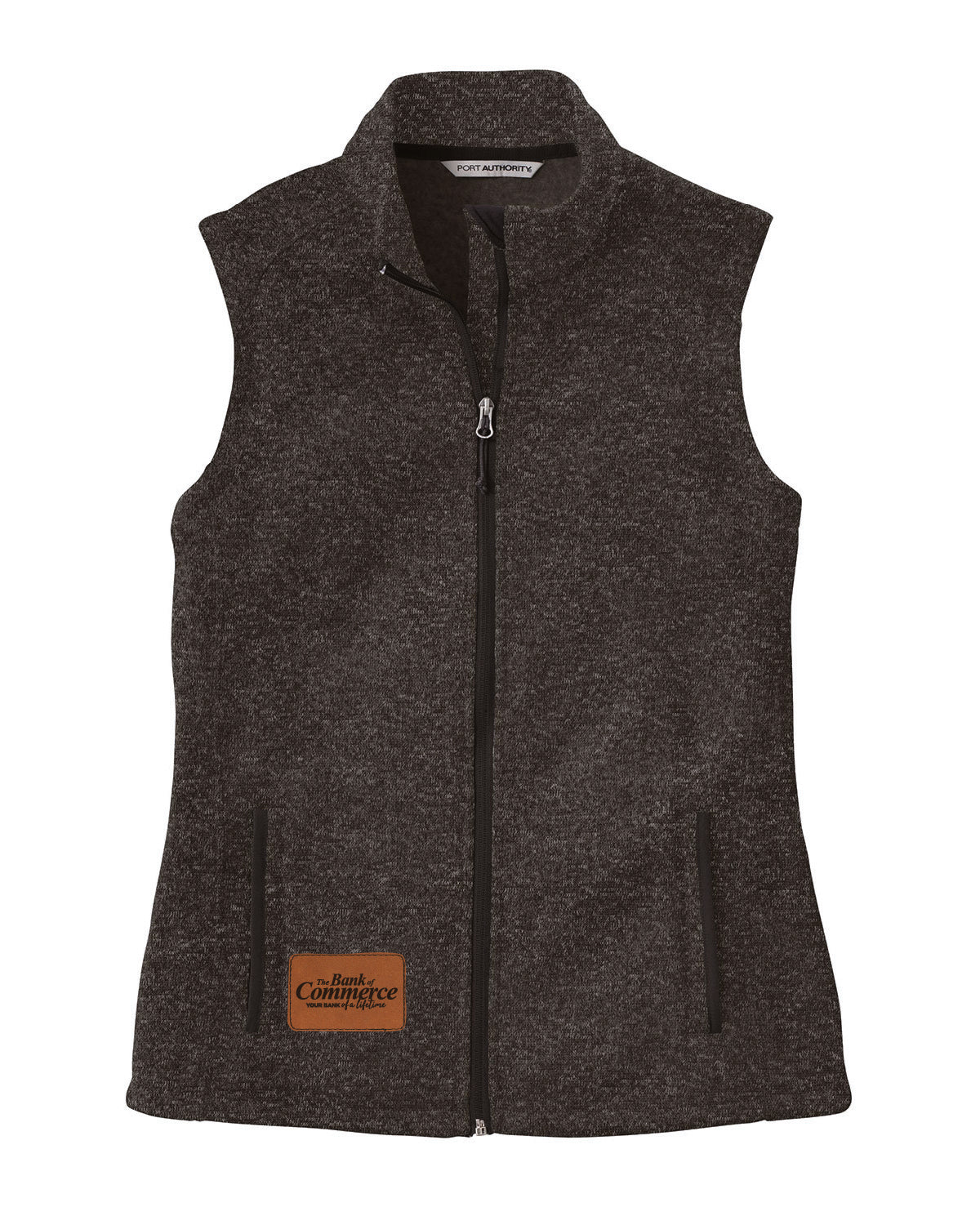 Bank of Commerce - Leather Patch - WOMENS Port Authority Sweater Fleece Vest - L236