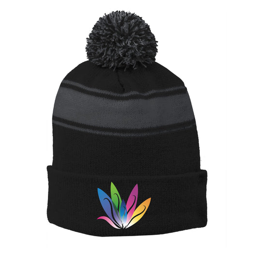 Embroidered Stripe Pom Pom Beanie -Clinical Research Prime