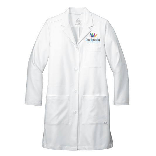 Embroidered Women's Long Lab Coat - Clinical Research Prime