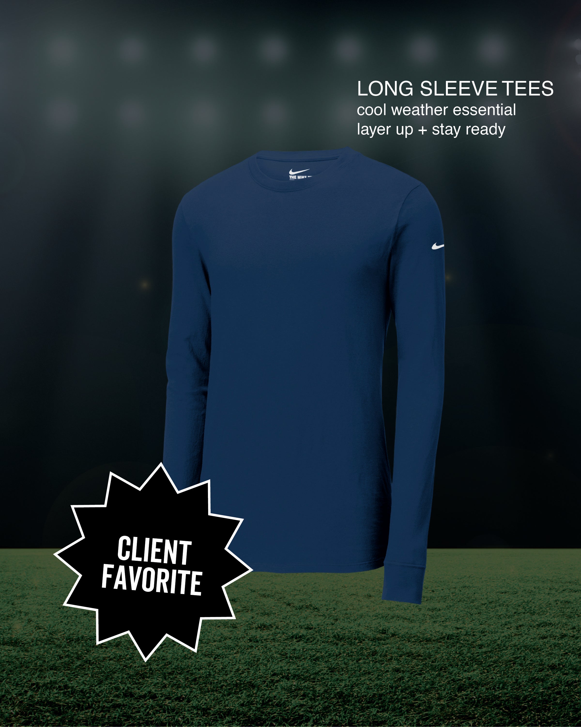 Navy custom long sleeve performance shirt for fall sports teams and coaches by VAST Apparel