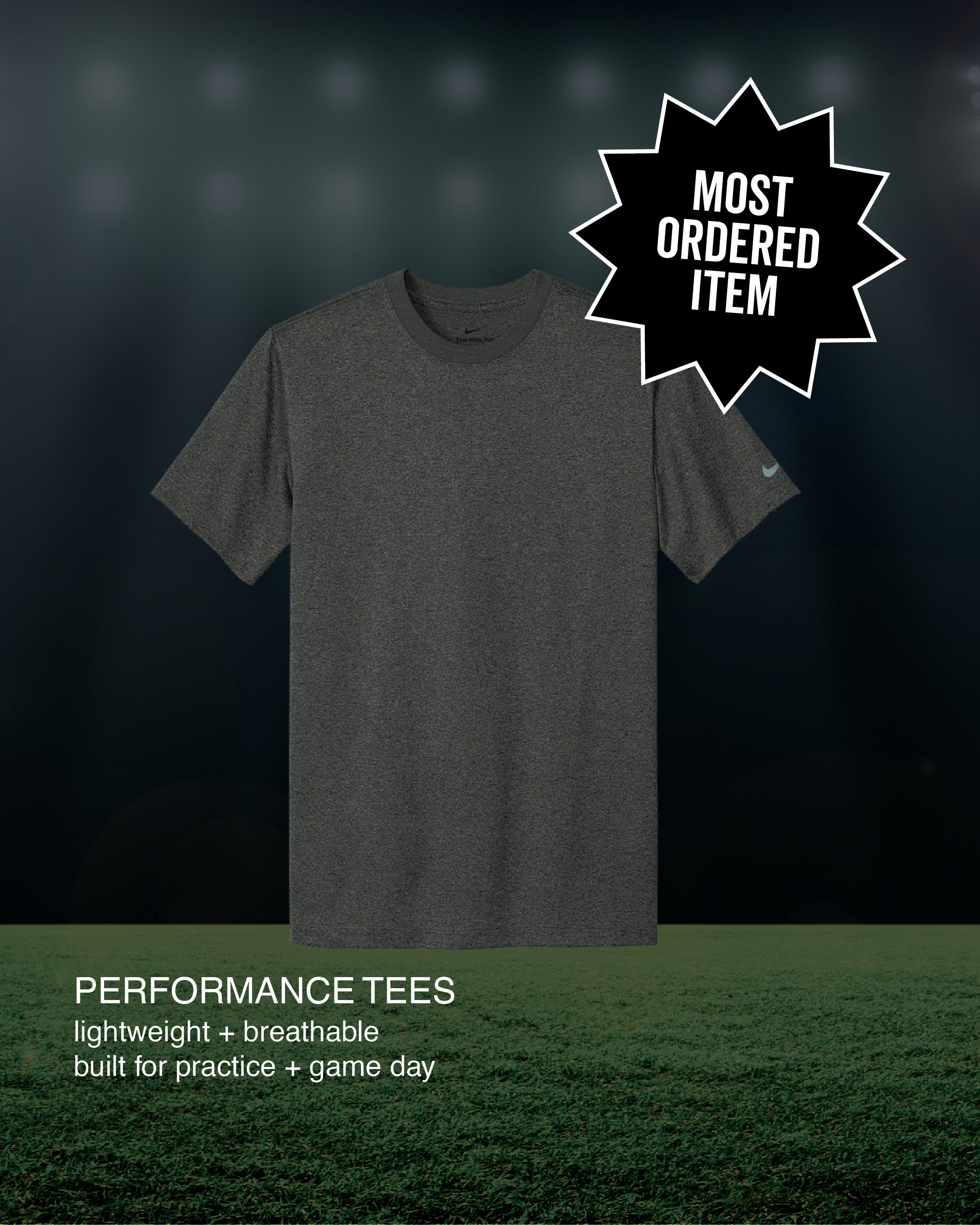 Charcoal gray custom performance t-shirt for schools, teams, and athletic programs by VAST Apparel