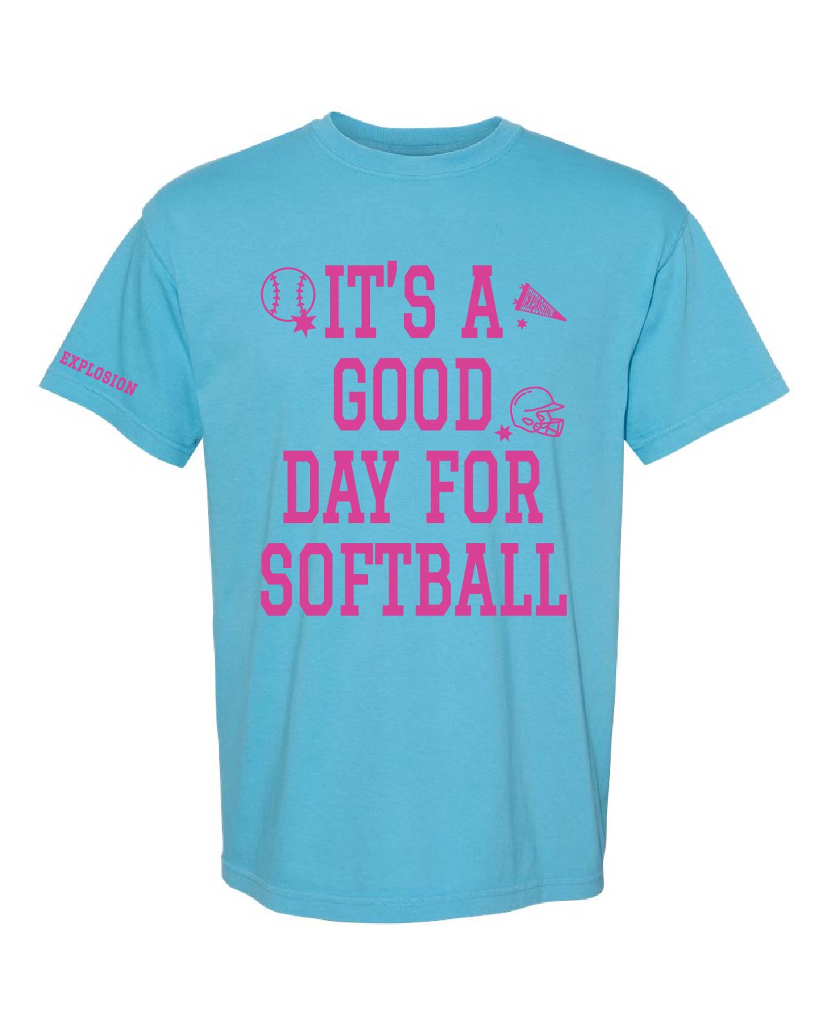 USA Explosion Softball - Comfort Colors Tee - It's A Good Day For Softball (Front) Explosion (Sleeve) - 1717