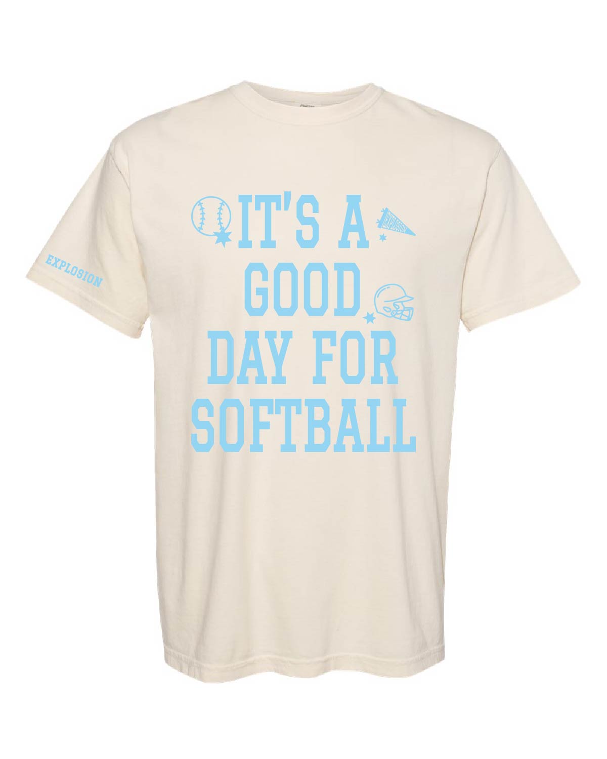 USA Explosion Softball - Comfort Colors Tee - It's A Good Day For Softball (Front) Explosion (Sleeve) - 1717