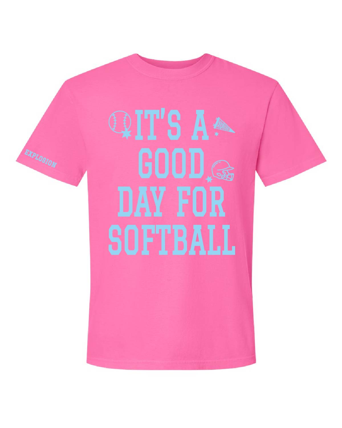 USA Explosion Softball - Comfort Colors Tee - It's A Good Day For Softball (Front) Explosion (Sleeve) - 1717