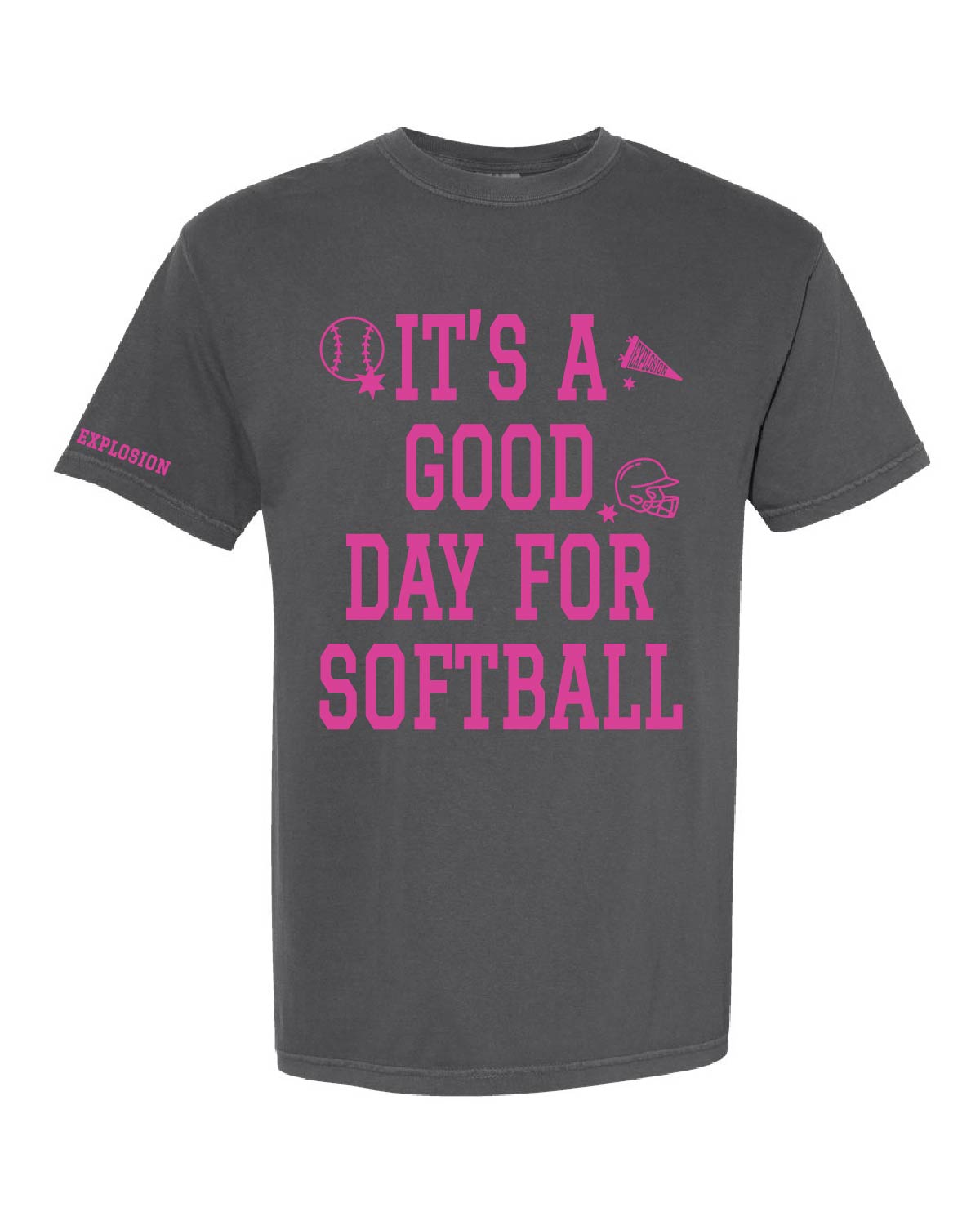 USA Explosion Softball - Comfort Colors Tee - It's A Good Day For Softball (Front) Explosion (Sleeve) - 1717