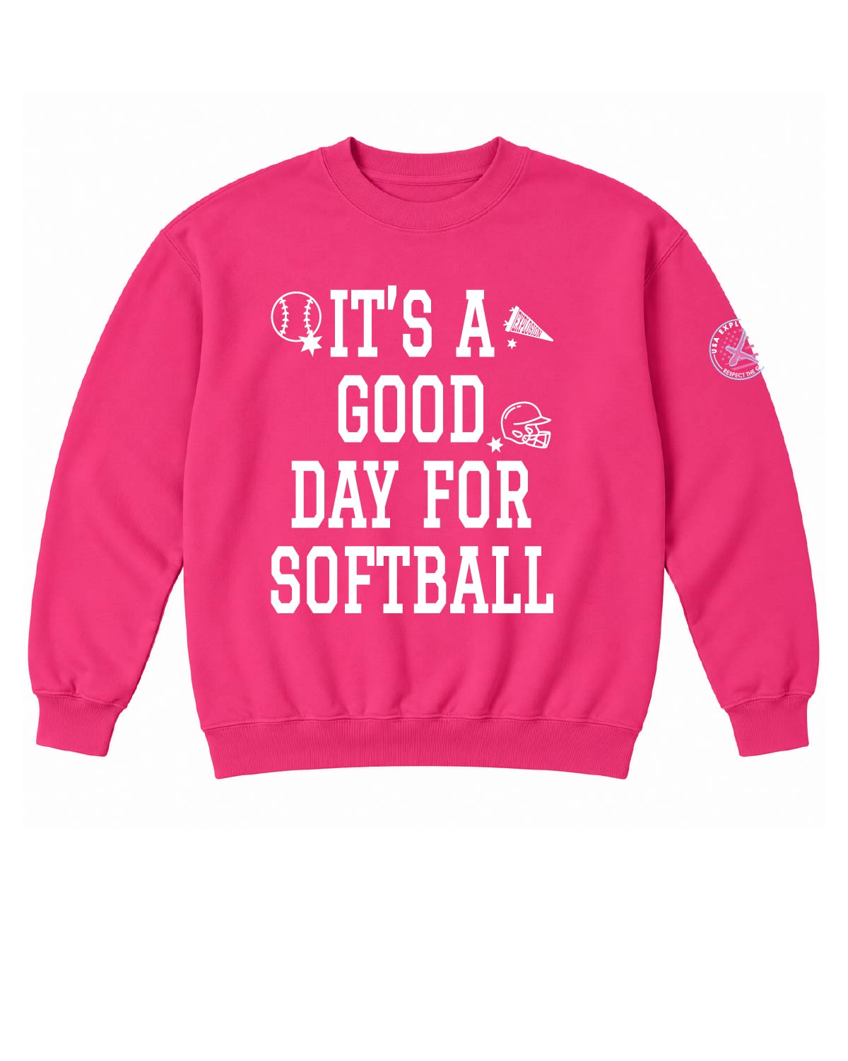 USA Explosion - Basic Fleece Crewneck - It's A Good Day For Softball - 18000