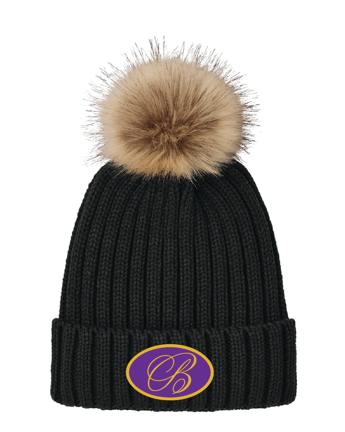 Broadmoor Skating - Embroidered Logo - Faux Fur Pom Beanie C990