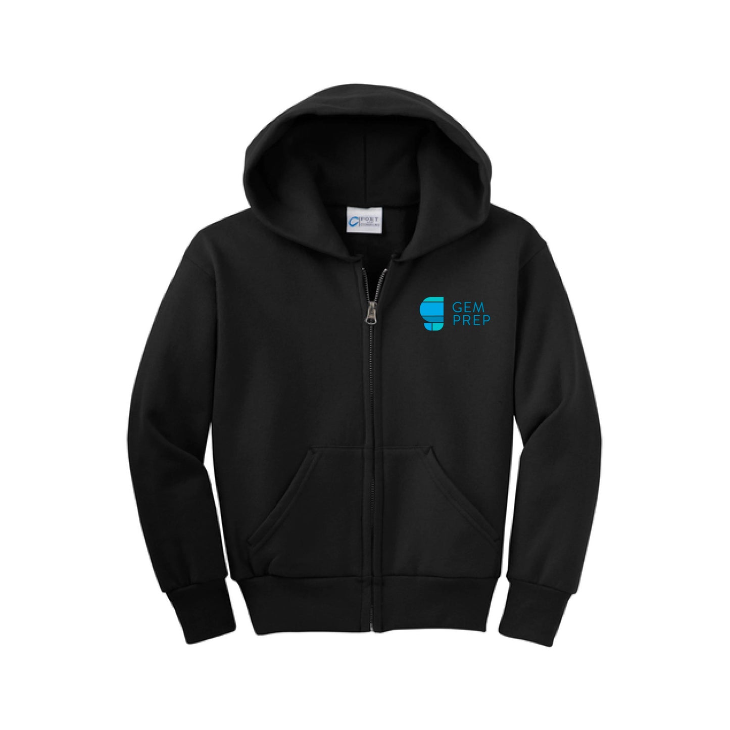 Gem Prep Dress Code - Embroidered Port & Co™ Youth Core Fleece Full-Zip Hooded Sweatshirt - PC90YZH