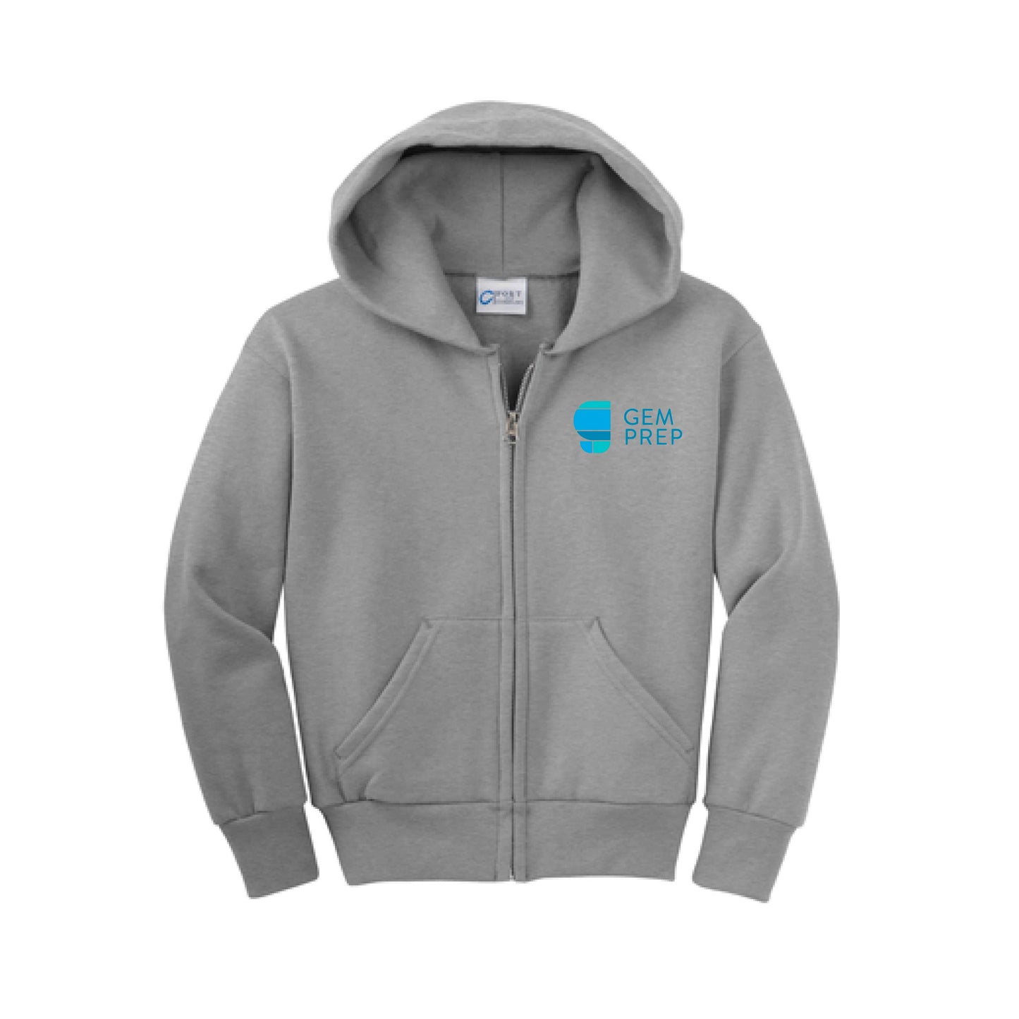 Gem Prep Dress Code - Embroidered Port & Co™ Youth Core Fleece Full-Zip Hooded Sweatshirt - PC90YZH