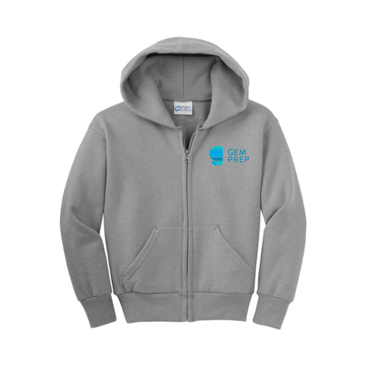 Gem Prep Dress Code - Embroidered Port & Co™ Youth Core Fleece Full-Zip Hooded Sweatshirt - PC90YZH