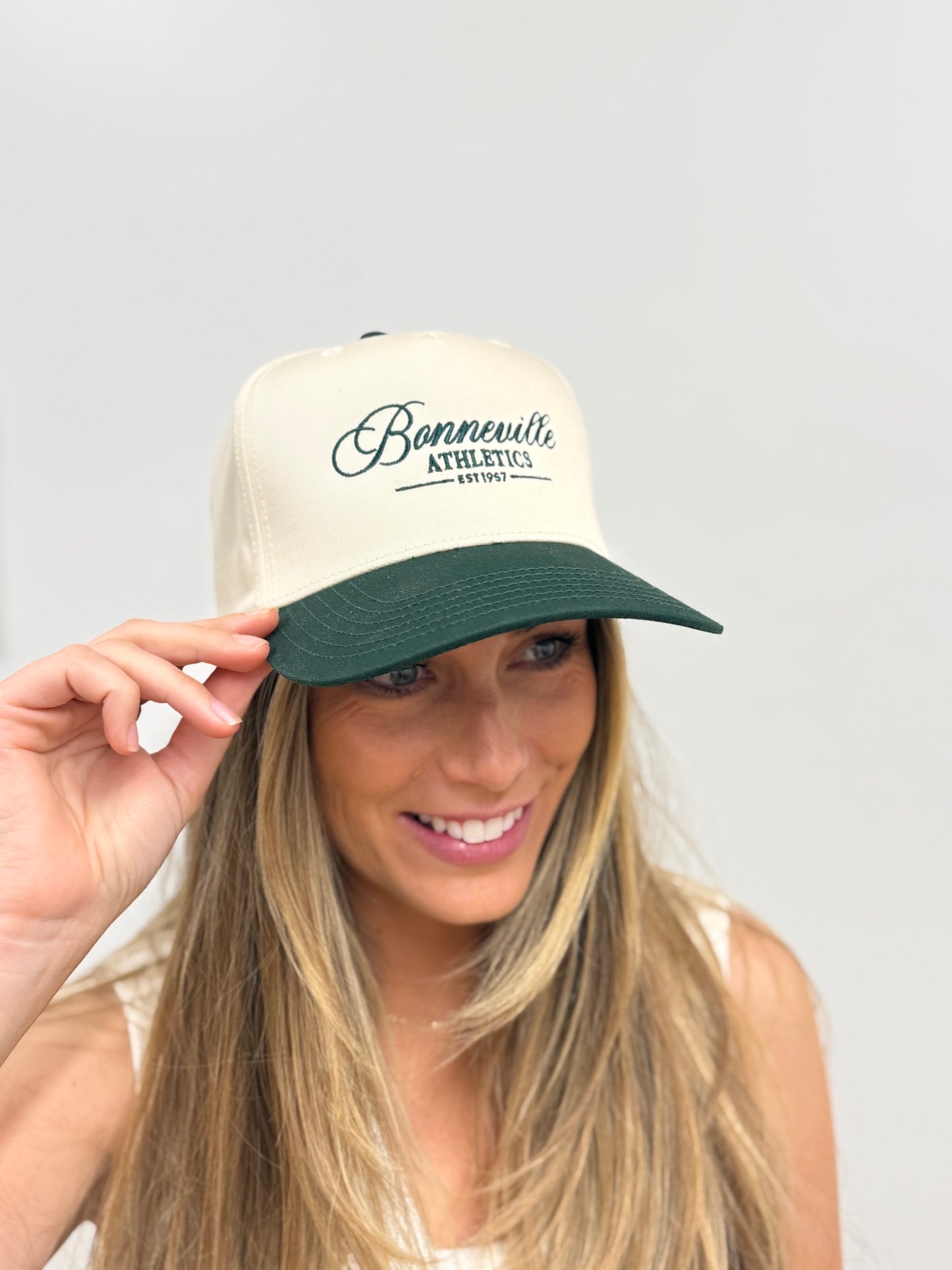 Bonneville High School - Embroidered Design - Otto Hat - Tan and Green w/ Embroidered Bonneville Athletics