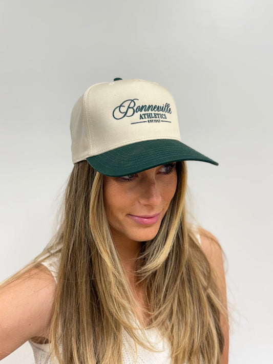 Bonneville High School - Embroidered Design - Otto Hat - Tan and Green w/ Embroidered Bonneville Athletics