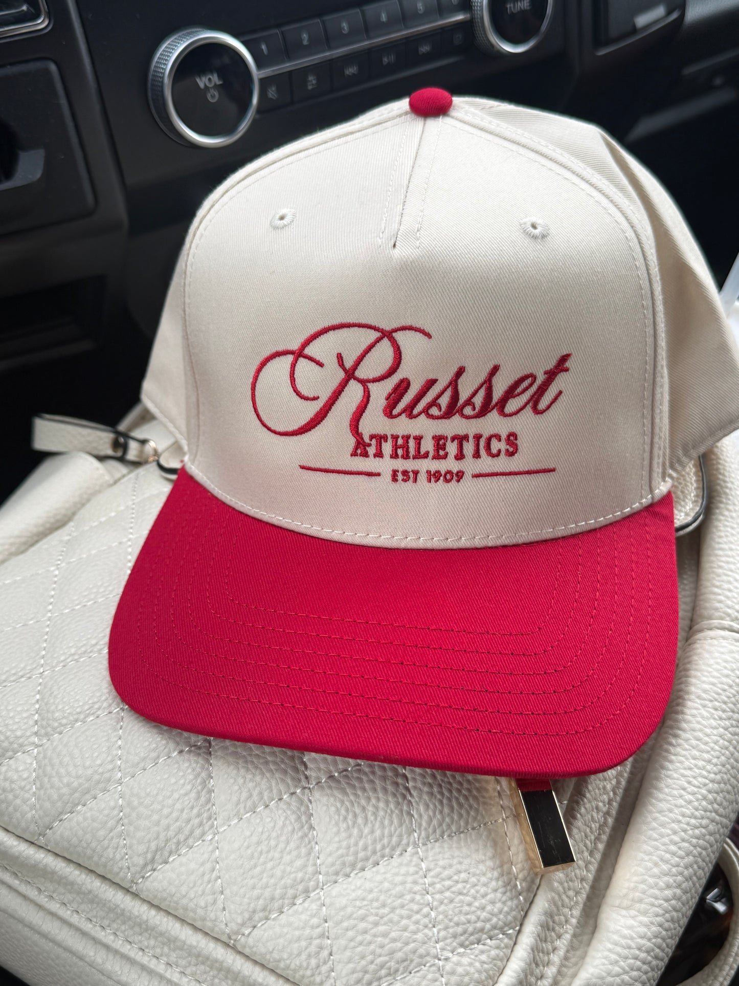 Shelley High School - Embroidered Design - Otto Hat - Tan and Red w/ Embroidered Russet Athletics