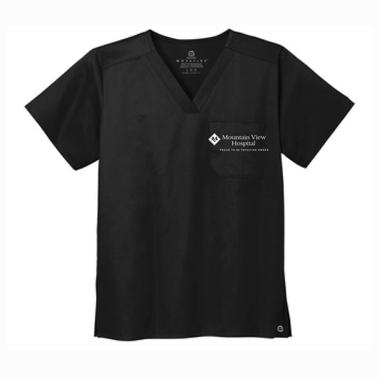 Mountain View Hospital - Standard Scrubs Unisex WorkFlex Chest Pocket V-neck Top