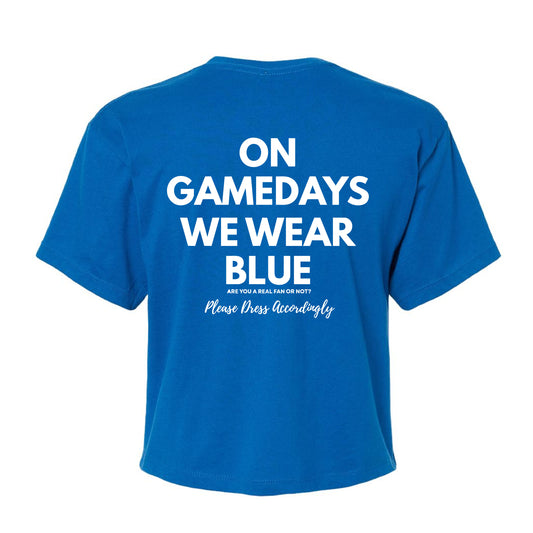 Thunder Ridge Football - On Game Days We Wear Blue - Royal Blue Next Level Crop Tee