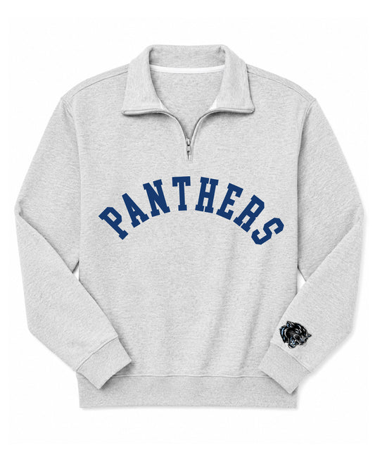 West Jefferson High School x VAST Apparel- 995M Quarter Zip Fleece - Heather Grey - PANTHERS Arched - Panther on Sleeve