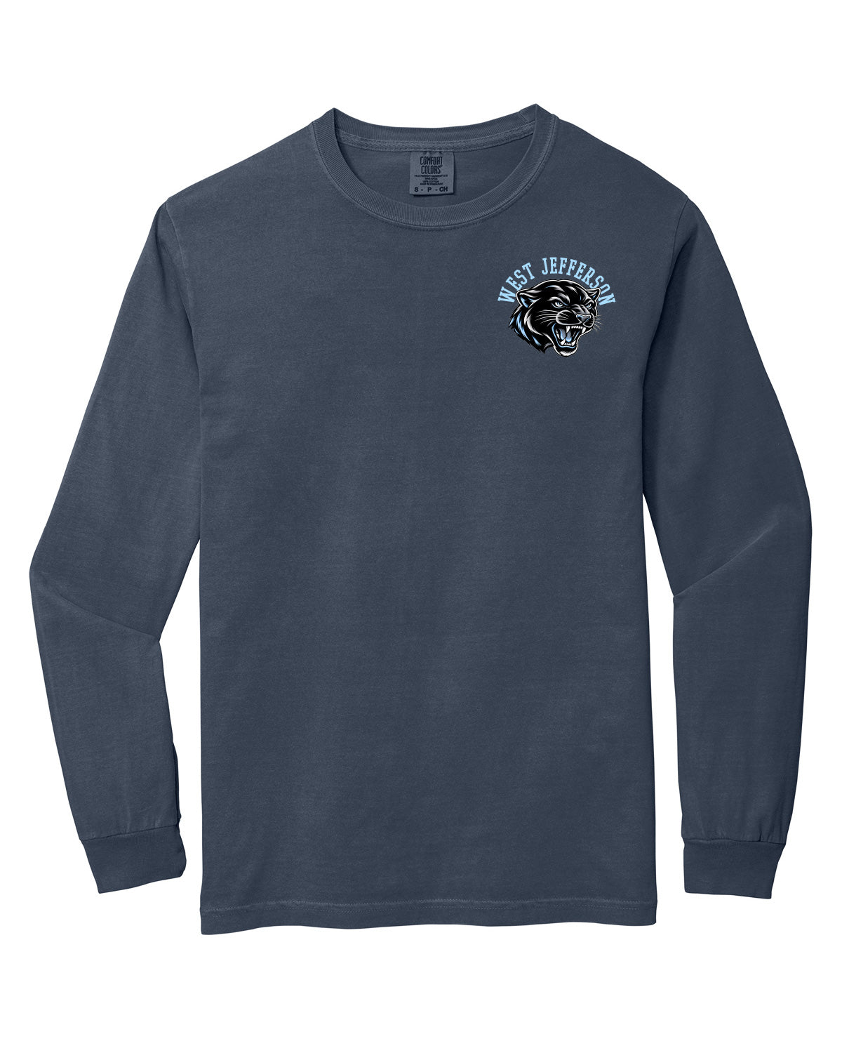 West Jefferson High School x VAST Apparel - Long Sleeve Comfort Colors Tee - West Jefferson Pocket Front / PANTHERS (Repeating) Back