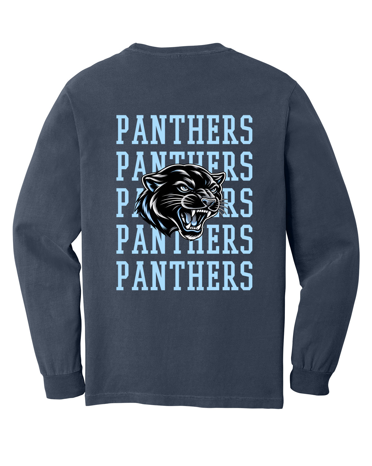 West Jefferson High School x VAST Apparel - Long Sleeve Comfort Colors Tee - West Jefferson Pocket Front / PANTHERS (Repeating) Back
