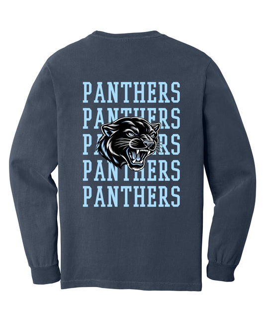 West Jefferson High School x VAST Apparel - Long Sleeve Comfort Colors Tee - West Jefferson Pocket Front / PANTHERS (Repeating) Back