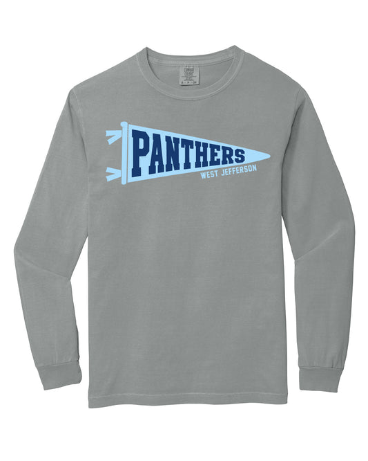 West Jefferson High School x VAST Apparel - Long Sleeve Comfort Colors Tee - Panthers Pennant Flag - Full Size Print