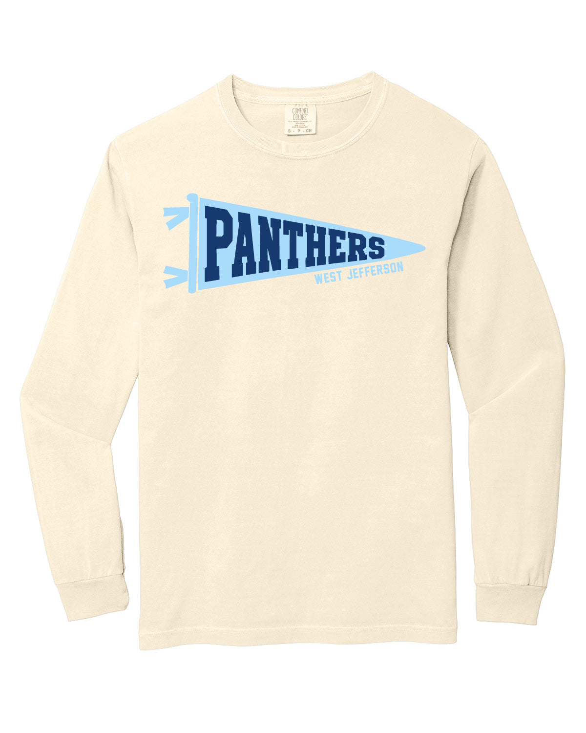 West Jefferson High School x VAST Apparel - Long Sleeve Comfort Colors Tee - Panthers Pennant Flag - Full Size Print