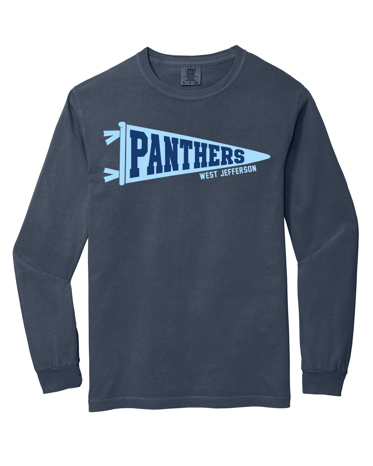 West Jefferson High School x VAST Apparel - Long Sleeve Comfort Colors Tee - Panthers Pennant Flag - Full Size Print