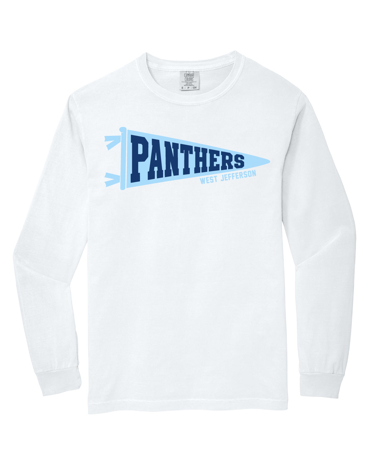 West Jefferson High School x VAST Apparel - Long Sleeve Comfort Colors Tee - Panthers Pennant Flag - Full Size Print