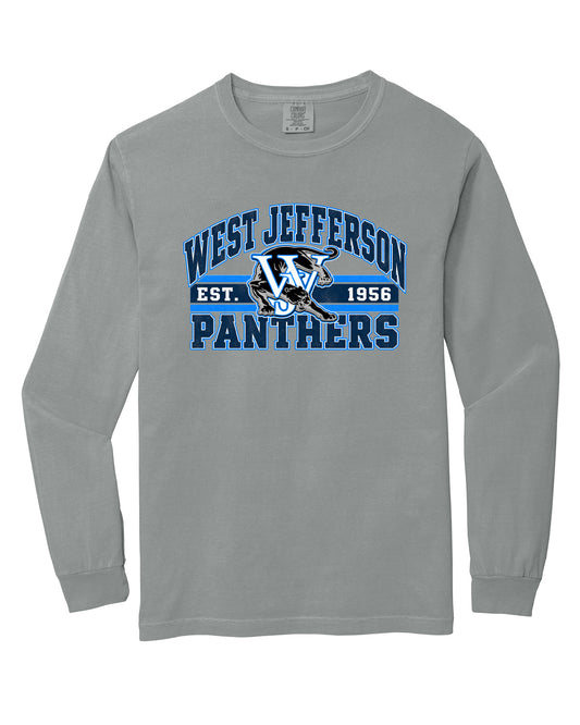 West Jefferson High School x VAST Apparel - Long Sleeve Comfort Colors Tee - Vintage West Jefferson Panthers Est 1956 Full Size Print