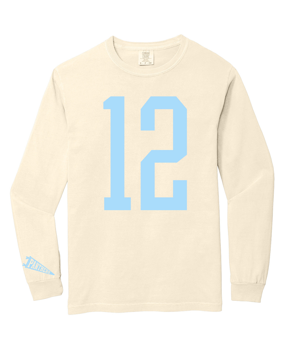 West Jefferson High School x VAST Apparel - Long Sleeve Comfort Colors Tee - Custom Number Front - Panthers Pennant Flag Sleeve