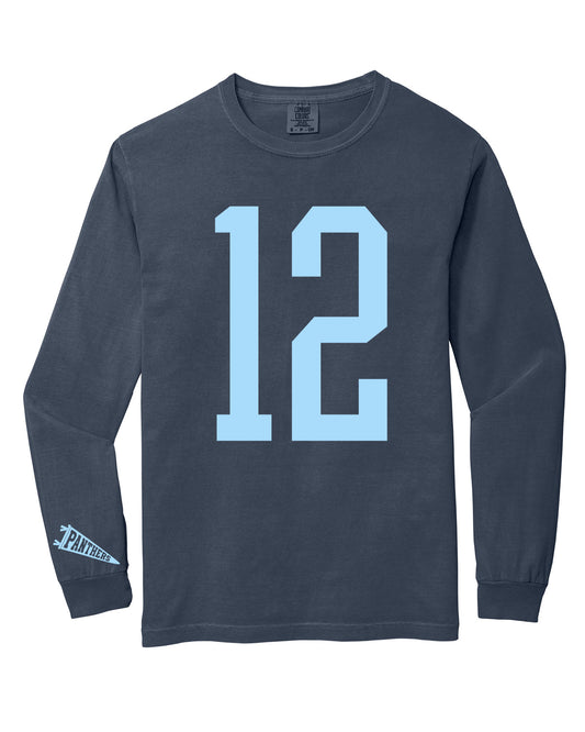 West Jefferson High School x VAST Apparel - Long Sleeve Comfort Colors Tee - Custom Number Front - Panthers Pennant Flag Sleeve