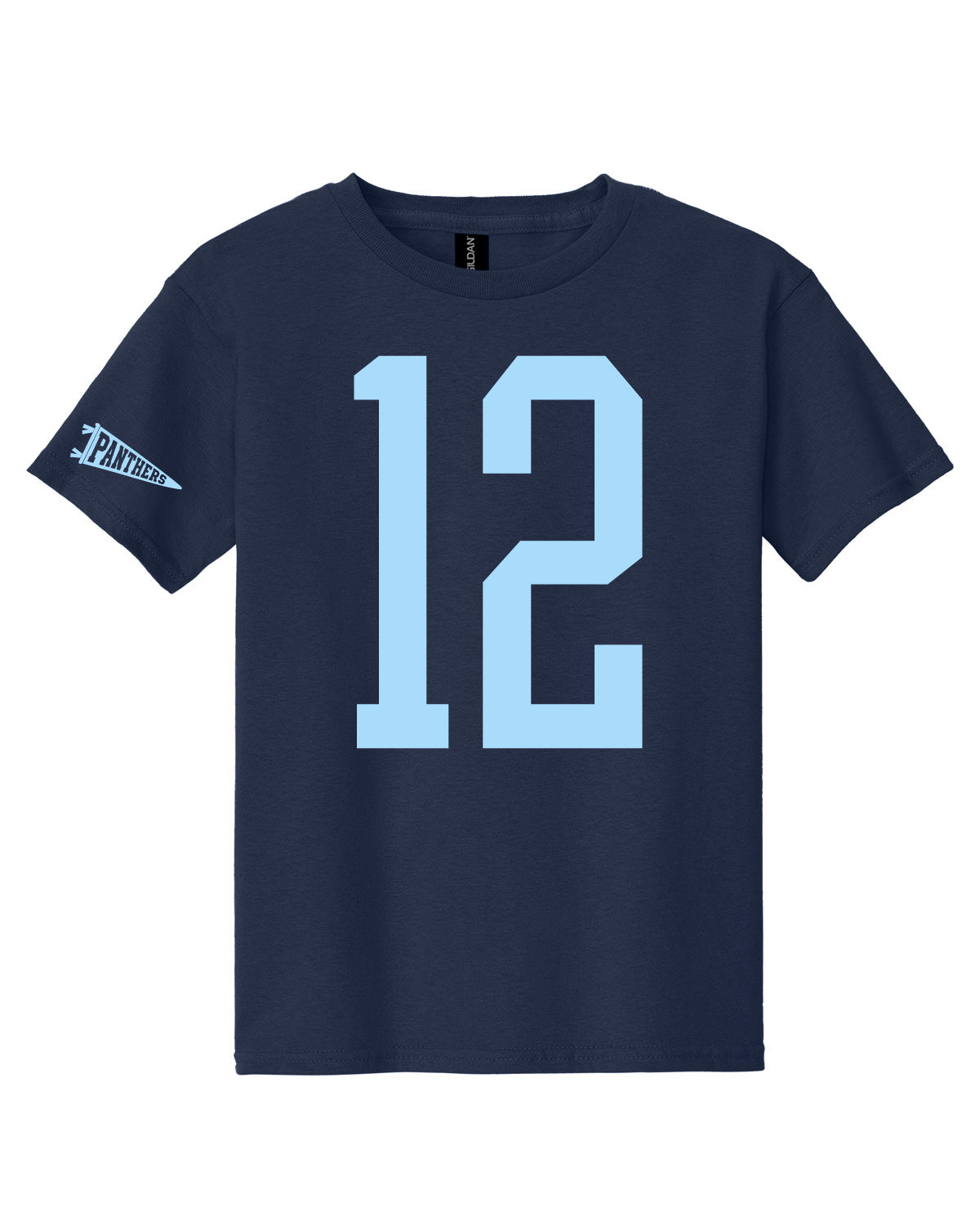 West Jefferson High School x VAST Apparel - Youth Gildan Tee - Custom Number Front - Panthers Pennant Flag Sleeve